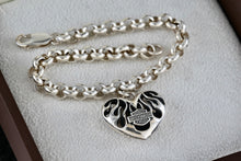 Load image into Gallery viewer, Harley Davidson Motorcycle Sterling Silver Heart Charm 6mm Link 7. 5" Bracelet