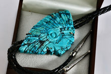 Load image into Gallery viewer, Native American Carved Turquoise Indian Warrior 3.5" Pendant Bolo Tie 40" Necklace