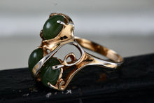 Load image into Gallery viewer, Sterling Silver Vermeil SS Green Oval Jade Multi Stones Melt Wrap Ring Size 7