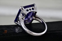 Load image into Gallery viewer, Sterling Silver Large Rectangle Purple Sapphire CZ Diamond Cocktail Ring Size 7