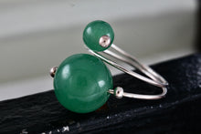 Load image into Gallery viewer, Sterling Silver Green Jade Marble Balls Wire Wrap Ring Size 6