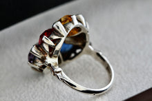 Load image into Gallery viewer, Sterling Silver Uncas Multi Color Stone High Quality Vintage Cocktail Ring Size 6.5