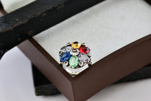 Load image into Gallery viewer, Sterling Silver Uncas Multi Color Stone High Quality Vintage Cocktail Ring Size 6.5