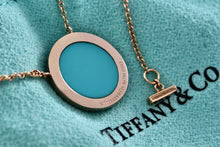 Load image into Gallery viewer, Tiffany & Co. Rose Gold Diamond Tiffany T Turquoise Pendant 16" Necklace