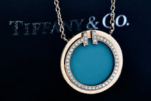 Load image into Gallery viewer, Tiffany & Co. Rose Gold Diamond Tiffany T Turquoise Pendant 16" Necklace