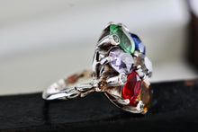 Load image into Gallery viewer, Sterling Silver Uncas Multi Color Stone High Quality Vintage Cocktail Ring Size 6.5