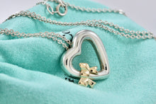 Load image into Gallery viewer, Tiffany & Co. Silver & 18K Gold Side Ribbon Bow Heart Pendant 16" Necklace