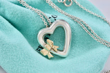 Load image into Gallery viewer, Tiffany & Co. Silver & 18K Gold Side Ribbon Bow Heart Pendant 16" Necklace