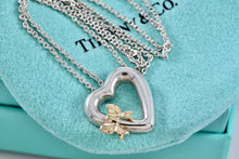 Load image into Gallery viewer, Tiffany & Co. Silver & 18K Gold Side Ribbon Bow Heart Pendant 16" Necklace