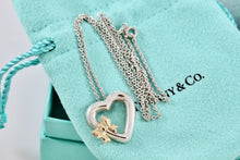 Load image into Gallery viewer, Tiffany & Co. Silver & 18K Gold Side Ribbon Bow Heart Pendant 16" Necklace