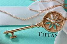 Load image into Gallery viewer, Tiffany & Co. 18Kt. Rose Gold Diamond Daisy Large Key 2.25" Pendant Necklace