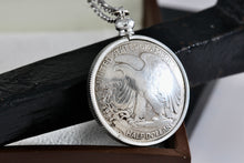 Load image into Gallery viewer, (2) Silver American Half Dollar Walking Liberty Handmade Coin Pendant 20" Necklace