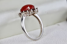 Load image into Gallery viewer, Sterling Silver Oval Red Carnelian & Garnets Gemstone Ring Size 10