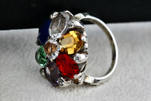 Load image into Gallery viewer, Sterling Silver Uncas Multi Color Stone High Quality Vintage Cocktail Ring Size 6.5