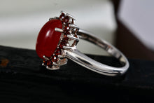 Load image into Gallery viewer, Sterling Silver Oval Red Carnelian & Garnets Gemstone Ring Size 10