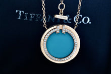 Load image into Gallery viewer, Tiffany & Co. Rose Gold Diamond Tiffany T Turquoise Pendant 16" Necklace