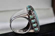 Load image into Gallery viewer, Native American Silver Large Rectangle Turquoise Bead Statement Signed Ring Size 6