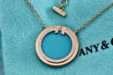Load image into Gallery viewer, Tiffany & Co. Rose Gold Diamond Tiffany T Turquoise Pendant 16" Necklace