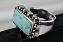 Load image into Gallery viewer, Native American Silver Large Rectangle Turquoise Bead Statement Signed Ring Size 6