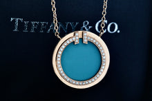 Load image into Gallery viewer, Tiffany & Co. Rose Gold Diamond Tiffany T Turquoise Pendant 16" Necklace