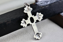 Load image into Gallery viewer, Sterling Silver Oval Onyx Cross Pendant Vintage Signed GSJ