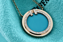 Load image into Gallery viewer, Tiffany & Co. Rose Gold Diamond Tiffany T Turquoise Pendant 16" Necklace