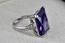 Load image into Gallery viewer, Sterling Silver Large Rectangle Purple Sapphire CZ Diamond Cocktail Ring Size 7