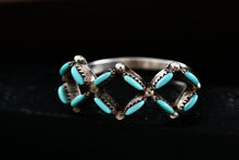 Load image into Gallery viewer, Native American Handmade Turquoise Needlepoint Square Pattern Silver Ring Size 6.5