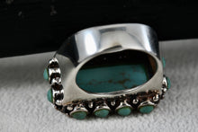 Load image into Gallery viewer, Native American Silver Large Rectangle Turquoise Bead Statement Signed Ring Size 6