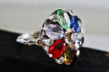 Load image into Gallery viewer, Sterling Silver Uncas Multi Color Stone High Quality Vintage Cocktail Ring Size 6.5