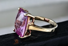 Load image into Gallery viewer, Sterling Silver Vermeil CZ Pink Topaz Rectangle Cocktail Ring Size 7