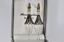 Load image into Gallery viewer, Sevan Bicakci 18Kt. Oxidized Gold Platinum Diamond Pearl Chandelier Drop Great Gatsby Earrings