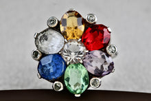 Load image into Gallery viewer, Sterling Silver Uncas Multi Color Stone High Quality Vintage Cocktail Ring Size 6.5