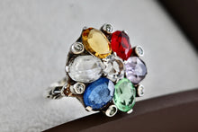 Load image into Gallery viewer, Sterling Silver Uncas Multi Color Stone High Quality Vintage Cocktail Ring Size 6.5