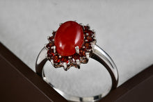 Load image into Gallery viewer, Sterling Silver Oval Red Carnelian & Garnets Gemstone Ring Size 10