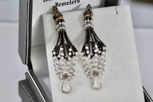 Load image into Gallery viewer, Sevan Bicakci 18Kt. Oxidized Gold Platinum Diamond Pearl Chandelier Drop Great Gatsby Earrings