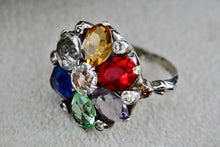 Load image into Gallery viewer, Sterling Silver Uncas Multi Color Stone High Quality Vintage Cocktail Ring Size 6.5