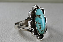Load image into Gallery viewer, Sterling Silver Native American Long Turquoise Oval Handmade Ring Size 6.5