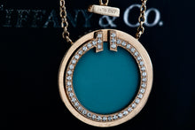 Load image into Gallery viewer, Tiffany & Co. Rose Gold Diamond Tiffany T Turquoise Pendant 16" Necklace