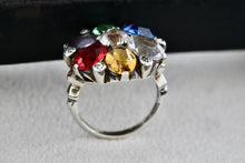 Load image into Gallery viewer, Sterling Silver Uncas Multi Color Stone High Quality Vintage Cocktail Ring Size 6.5