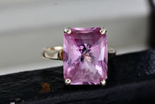 Load image into Gallery viewer, Sterling Silver Vermeil CZ Pink Topaz Rectangle Cocktail Ring Size 7