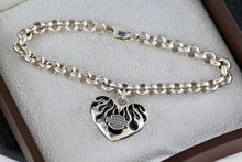 Load image into Gallery viewer, Harley Davidson Motorcycle Sterling Silver Heart Charm 6mm Link 7. 5" Bracelet