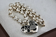 Load image into Gallery viewer, Harley Davidson Motorcycle Sterling Silver Heart Charm 6mm Link 7. 5" Bracelet