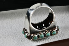 Load image into Gallery viewer, Native American Silver Large Rectangle Turquoise Bead Statement Signed Ring Size 6