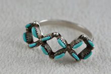 Load image into Gallery viewer, Native American Handmade Turquoise Needlepoint Square Pattern Silver Ring Size 6.5