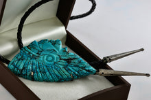 Load image into Gallery viewer, Native American Carved Turquoise Indian Warrior 3.5" Pendant Bolo Tie 40" Necklace