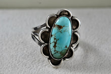 Load image into Gallery viewer, Sterling Silver Native American Long Turquoise Oval Handmade Ring Size 6.5