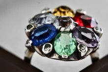 Load image into Gallery viewer, Sterling Silver Uncas Multi Color Stone High Quality Vintage Cocktail Ring Size 6.5