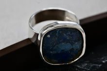Load image into Gallery viewer, Sterling Silver Handmade Square Cracked Blue Glass Ring Size 7 Signed SR