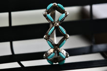 Load image into Gallery viewer, Native American Handmade Turquoise Needlepoint Square Pattern Silver Ring Size 6.5